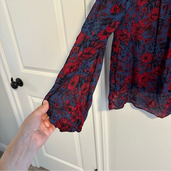 Tuckernuck Shoshanna Blue Red Floral Long Sleeve Blouse Top Small - Picture 8 of 11